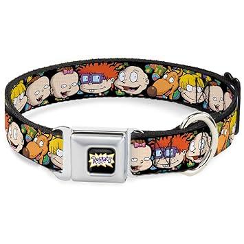 Dog Collar Seatbelt Buckle Rugrats Character Faces Close Up 15 to 26 Inches 1.0 Inch Wide, DC-WRR001-L