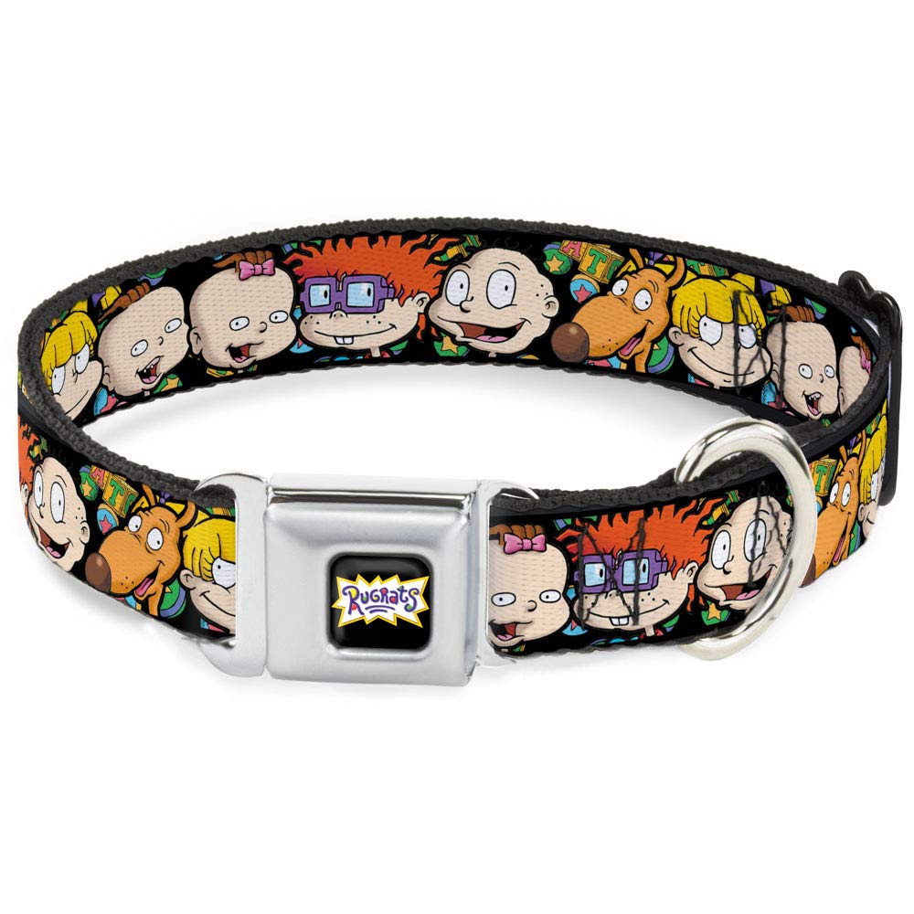 Dog Collar Seatbelt Buckle Rugrats Character Faces Close Up 15 to 26 Inches 1.0 Inch Wide