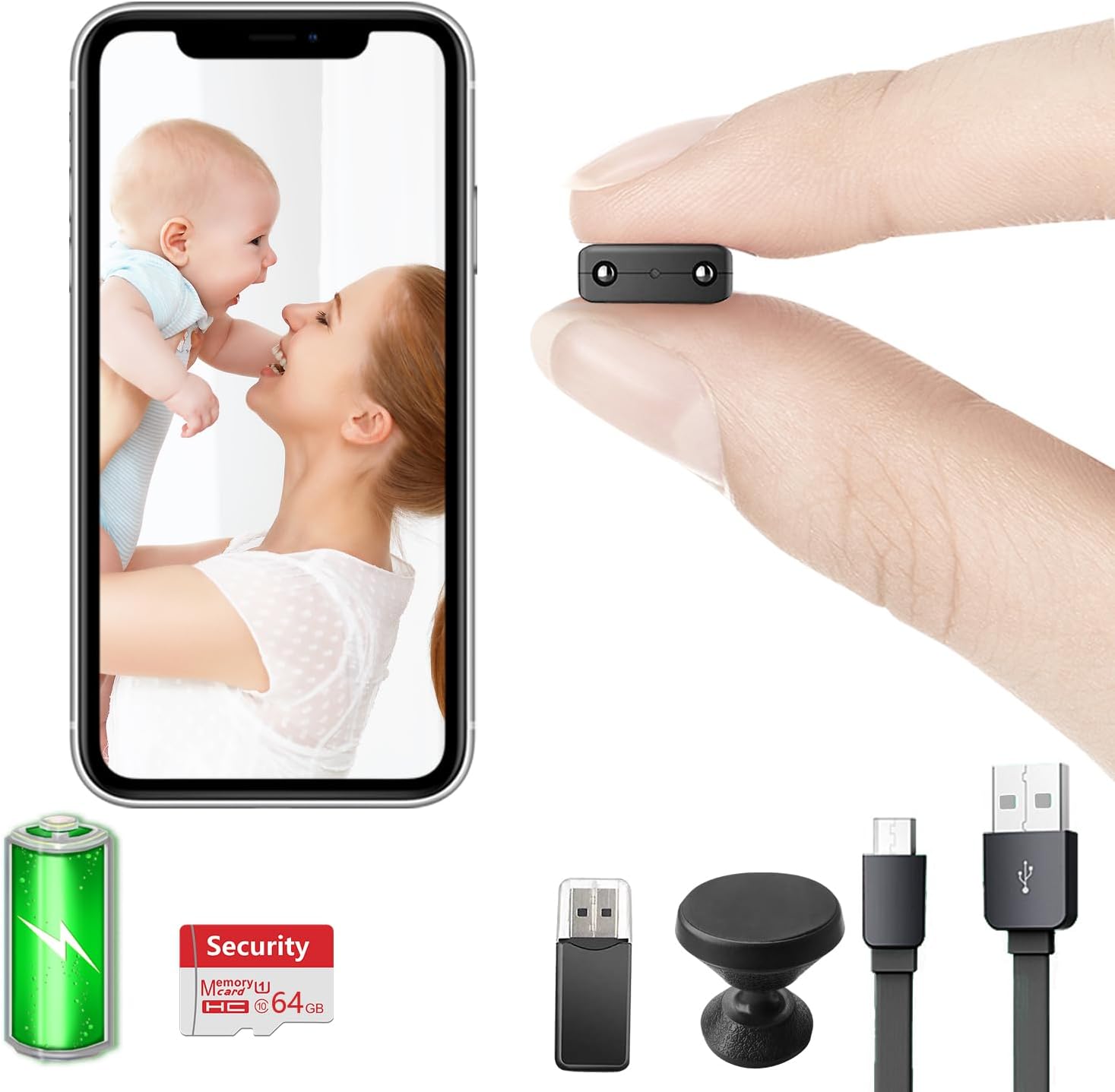 【Free 64G】 Smallest Wireless WiFi Battery Camera,HD1080P Portable Mini Camera for Video Recording Live Feed with Night Vision,Motion Detection, Remote Viewing for Security with iOS Android APP