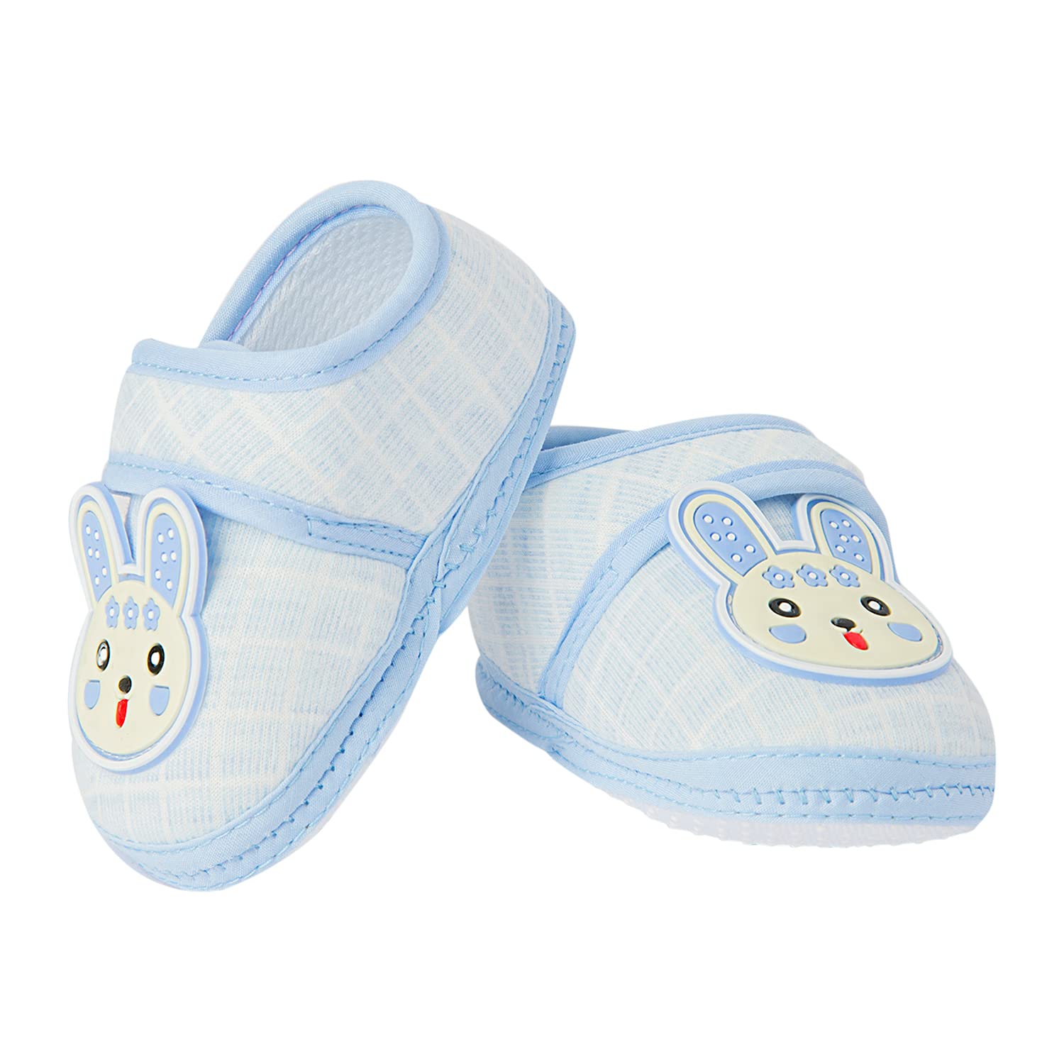 Baby Moo Applique face Cute Bunny-Blue-Soft Sole Anti-Slip Unisex Booties, for Baby Boy - Girl, Ideal First Walking Shoes, Comfortable - Stylish Booties for Infants - Toddlers-(0-3 Months)