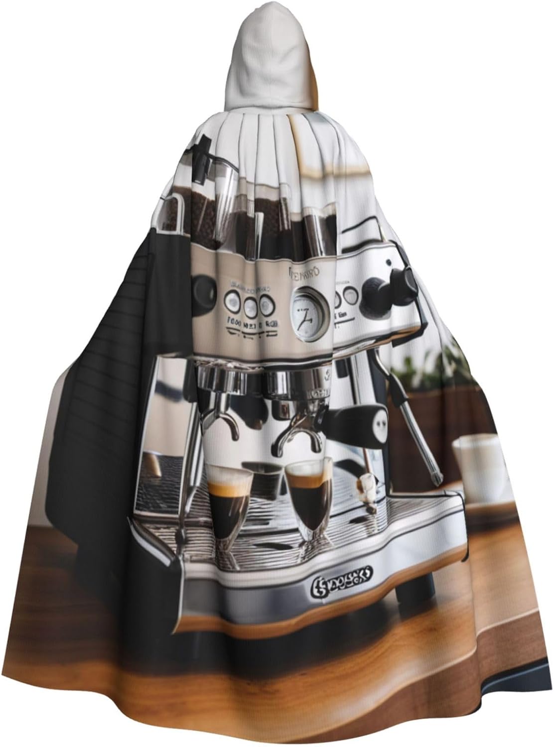 GangHao Halloween Espresso Machine Printed Hooded Cloak for