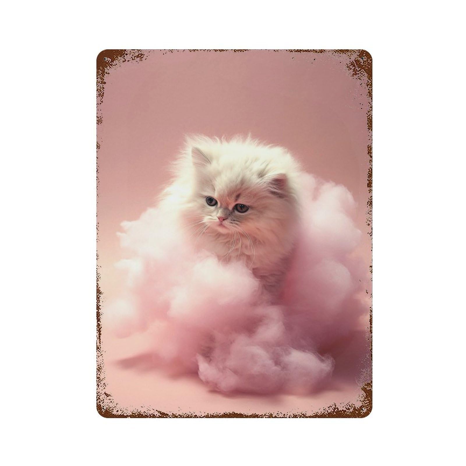 Candyfloss Kitten Rusty Metal Tin Sign 15.7"x11.8", for Basement, Hobby Room And Garage Decor, Retro Wall Decor