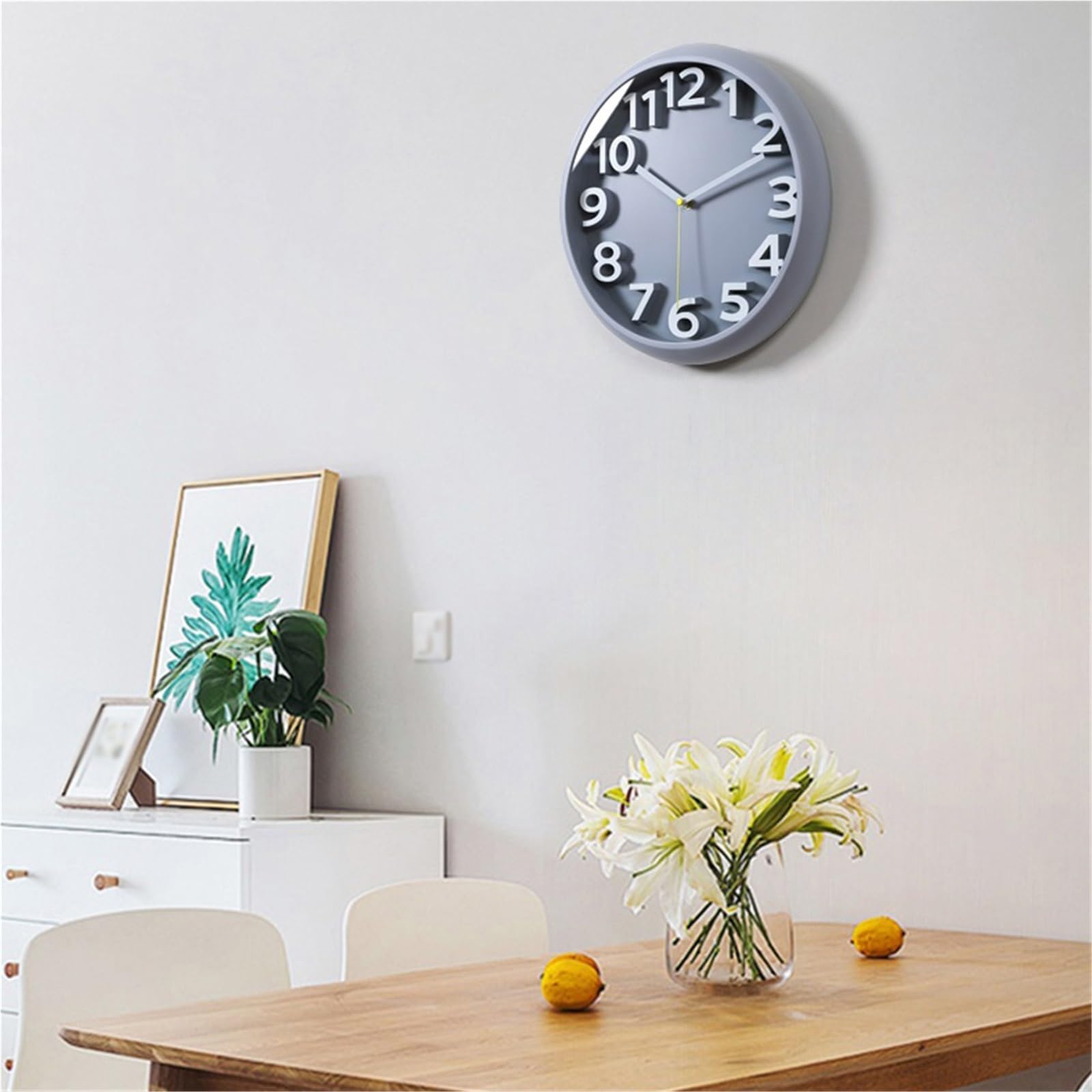 Cucina Orologio da parete for soggiorno, funzionamento silenzioso, alimentato a batteria, stile versatile Decorazioni per interni(Simple gray)