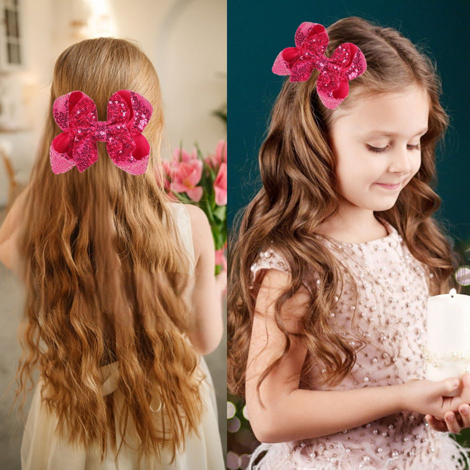 Pinza para cabello con lazo de lentejuelas 6 pulgadas rosa miniatura 6