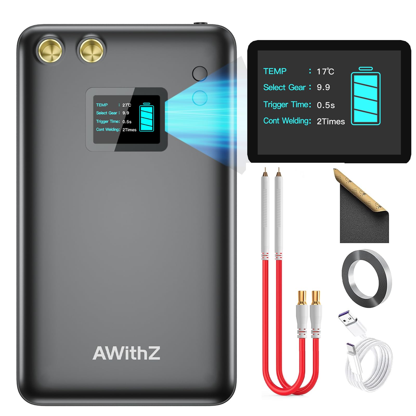 Battery Spot Welder, AWithZ 1.5" LCD Screen Recyclable 11000mAh Spot Welder, 99 Gears Adjustable Battery Welder, Mini Spot Welder for 18650 Battery (11000mAh)