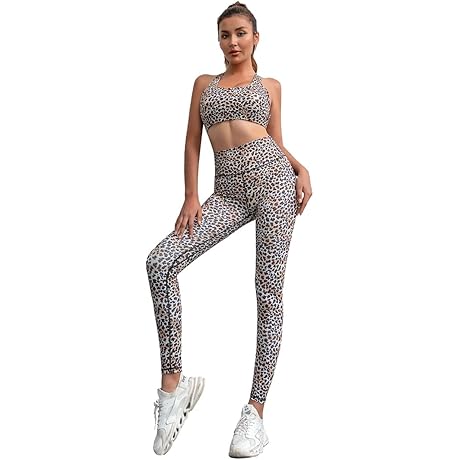 2 Pieces Cheetah Print Workout Set with High Waist Leggings and Sports...