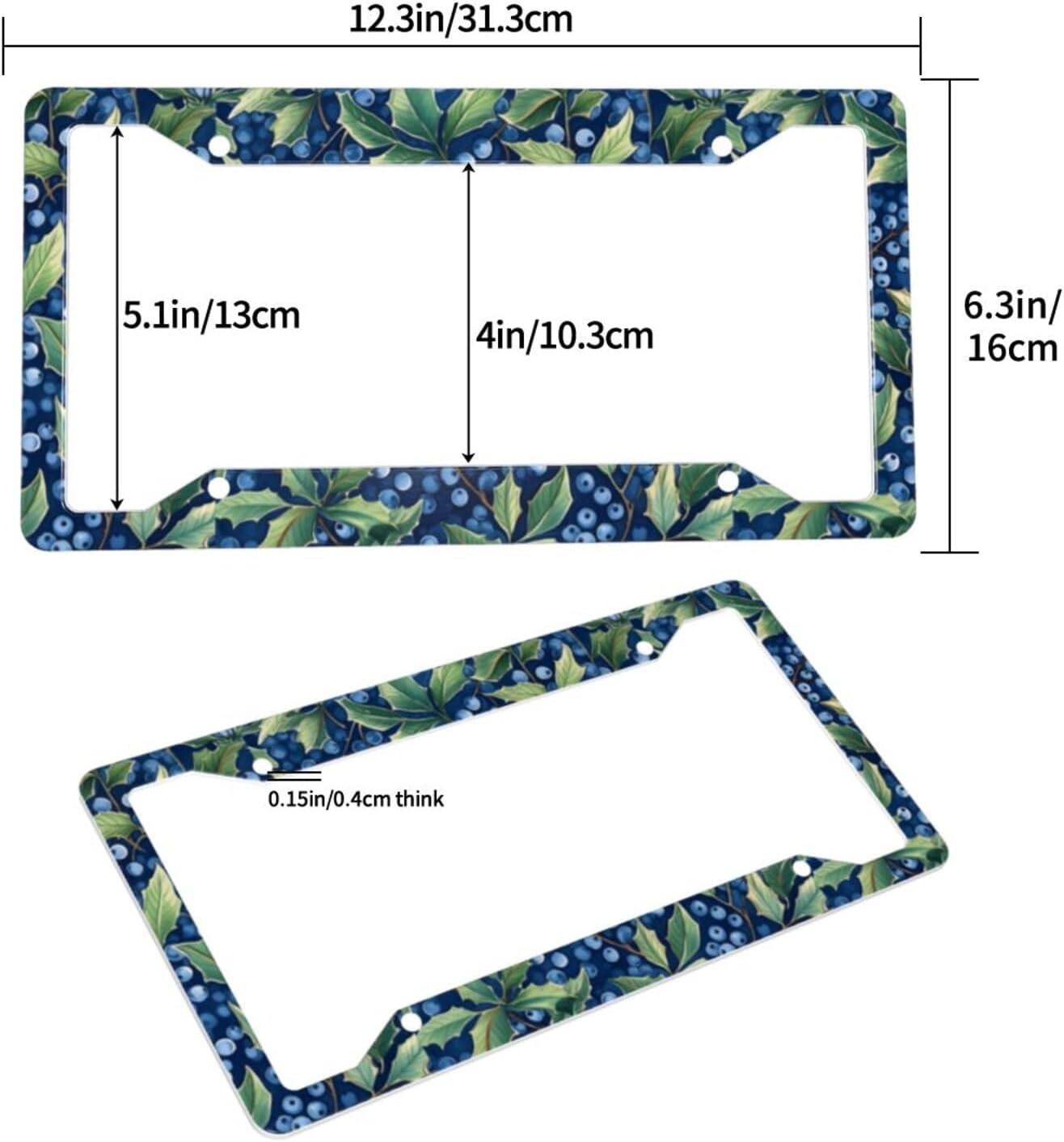 Stylish Blueberrys License Plate Frames for Women Men Universal License Plate Cover Auto Decorative Solid Rust-Proof Aluminum Car Tag Holder with 2 Holes and Screws Car Accessories 2 Pack image 3