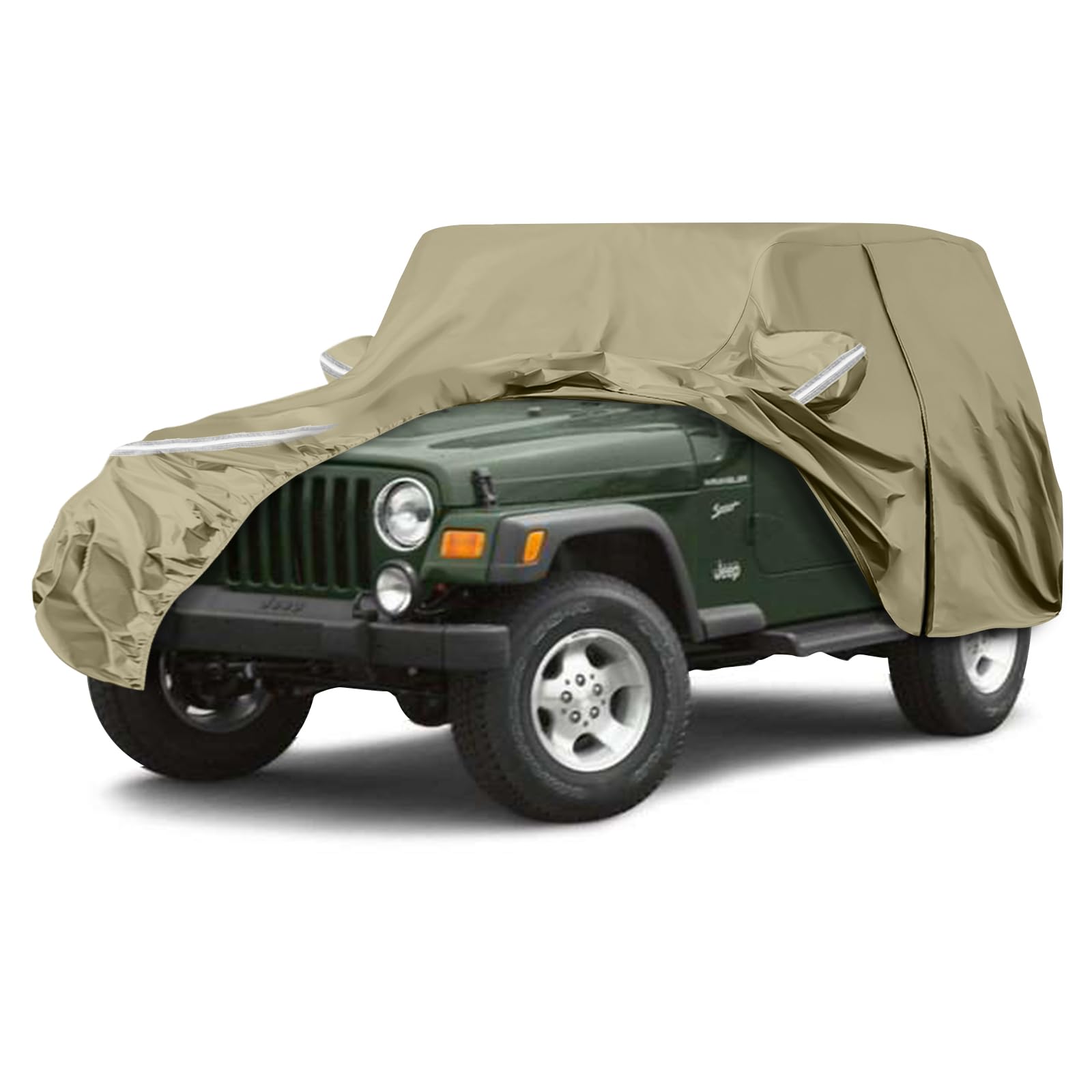 Waterproof Car Covers Replace for 1987-2006 Jeep Wrangler, Multilayer Heavy Duty with Cotton Liner All Weather Custom-fit Car Cover with Zipper Door,