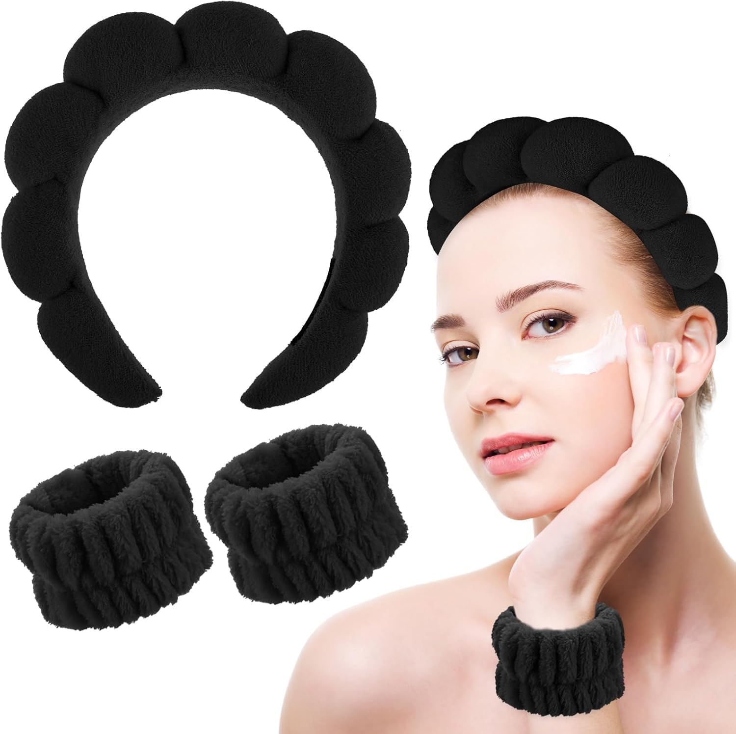 SHAYAPRAM 1Pcs Facial Spa Headband 2Pcs Wristband Combo Set,Sponge Spa Headband for Women, Purple Makeup Headband and Wrist Washband Set for Face Washing, Skincare, Shower, Makeup Removal-image-46