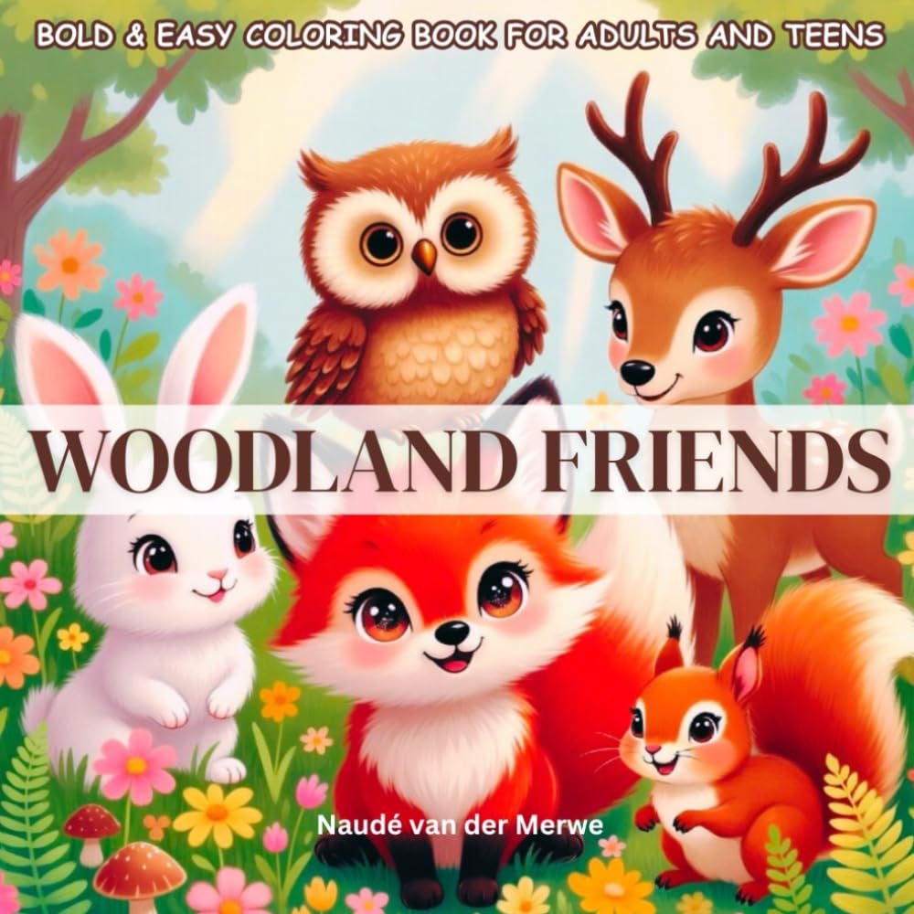 Woodland Friends: Bold & Easy Coloring Book for Adults and Teens: Adorable Forest Animals with Simple Thick-Line Hand-Drawn Designs for Relaxation and Stress Relief