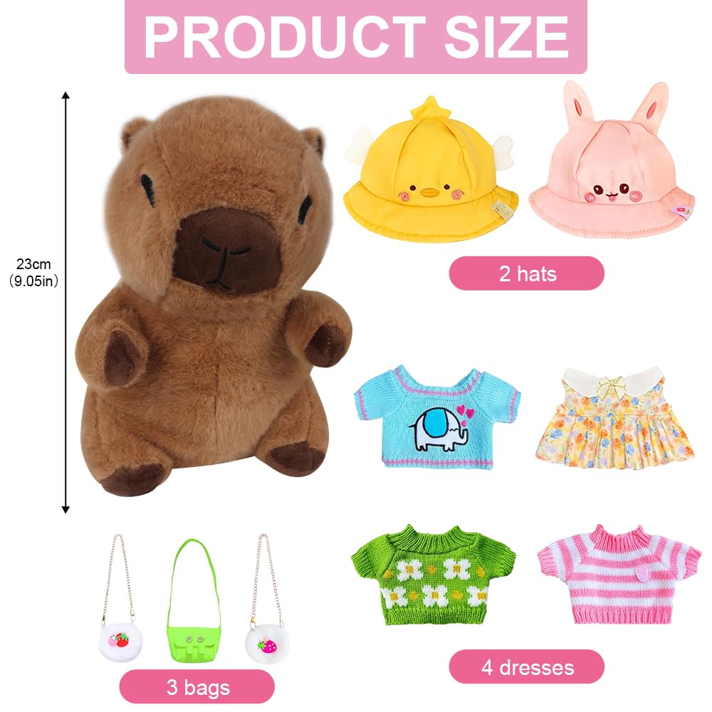 RNPKZ Capybara Plush with 10 PCS Clothes and Accessories, 25 cm Capybara Stuffed Animal, CapybaraPlush Soft Toy, Cute Capybaras Teddy, Dress Up CapybaraStuffed Animal Plush Toys Gift for Kids Boy Girl - Image 2