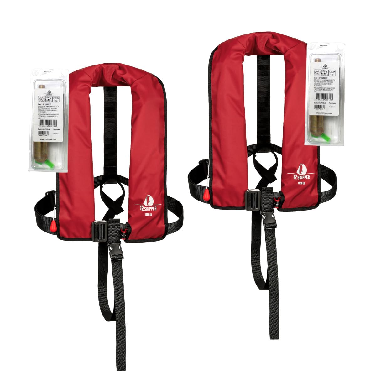 2er-Sets Automatik-Rettungswesten 165N ISO UML mit Harness, inkl. 2 Wartungskits
