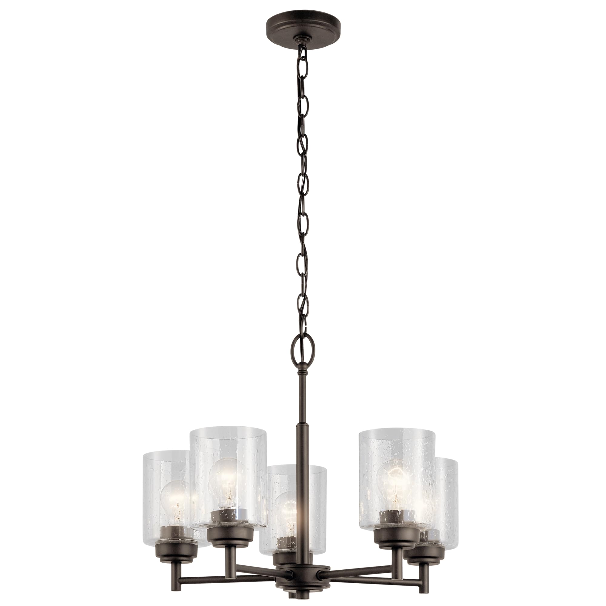 Kichler Winslow 19.75" Chandelier in Olde Bronze®, 5-Light Chandelier for Dining Room, Living Room, or Bedroom, Clear Seeded Glass, (19.75" W x 16" H), 44030OZ