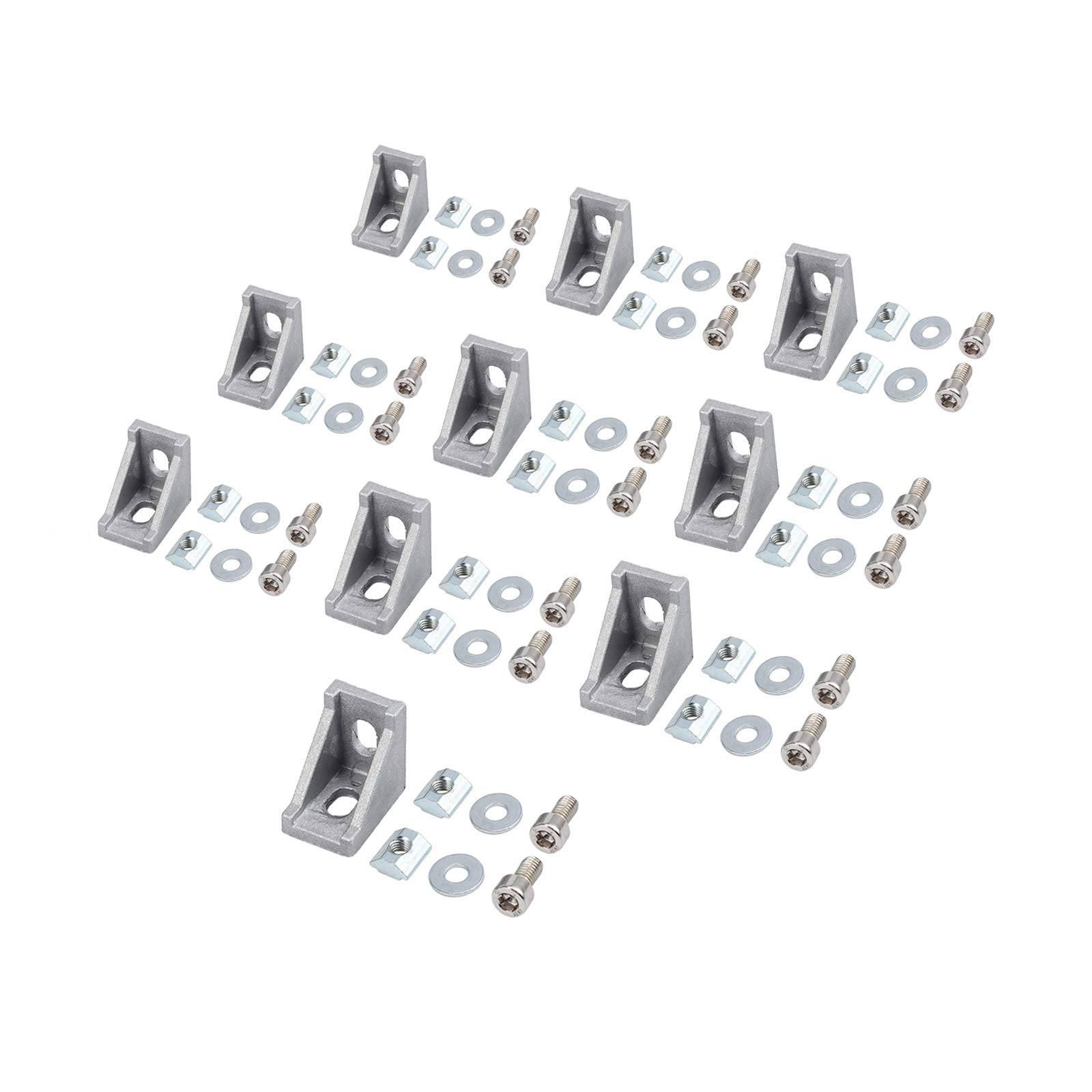 Bohaner 10x 2020 Aluminum Extrusion Angle Mounting Brackets, L Shape Right Corner Angle Bracket Gusset, 90 Degree Corner Connector, Right Angle Joint Brace Fastener for 3D Printer