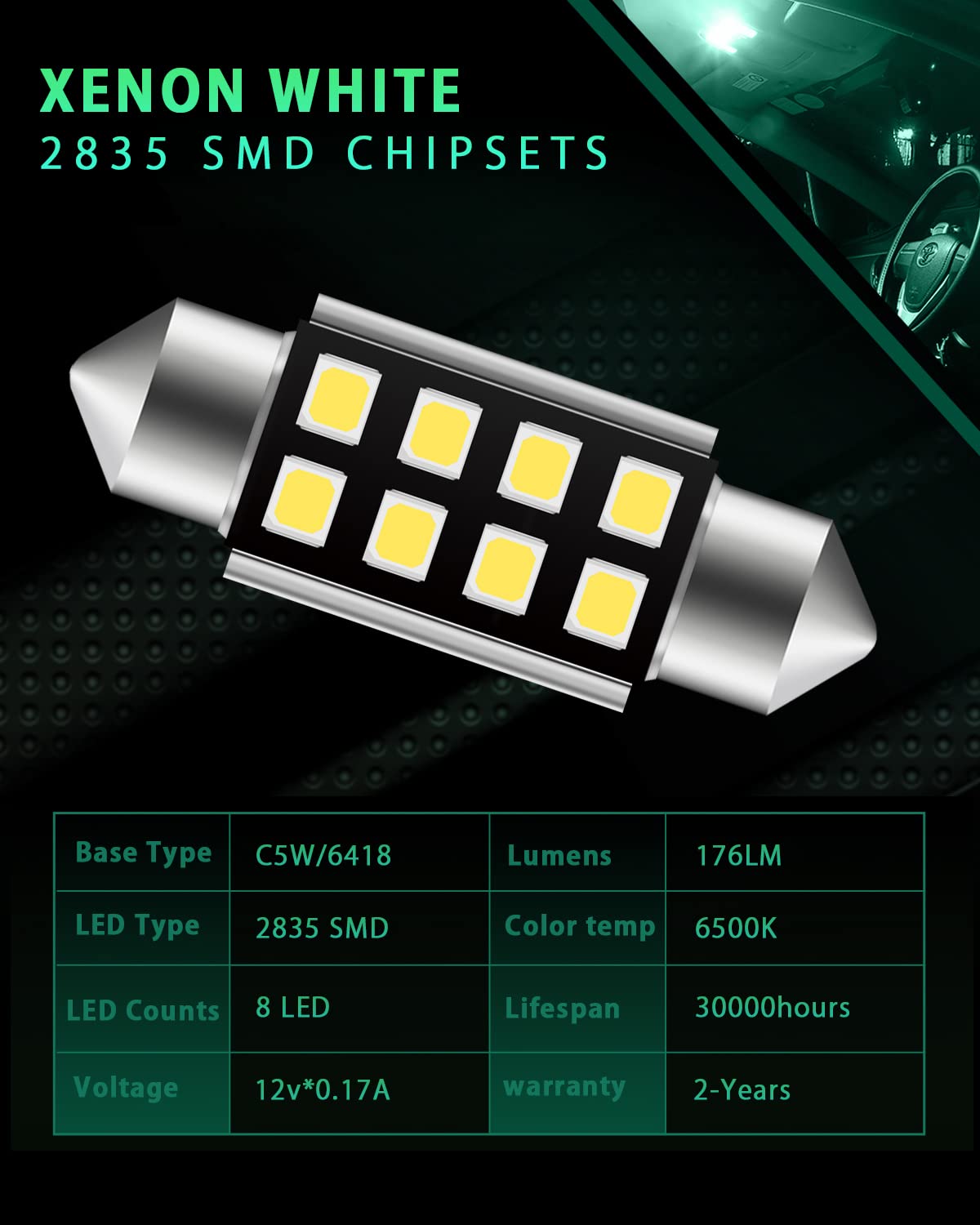 GLL 10 Ampoules C5W LED 36mm 12 SMD 2835 250LM Blanc Froid – Éclairage Intérieur Voiture Canbus Sans Erreur