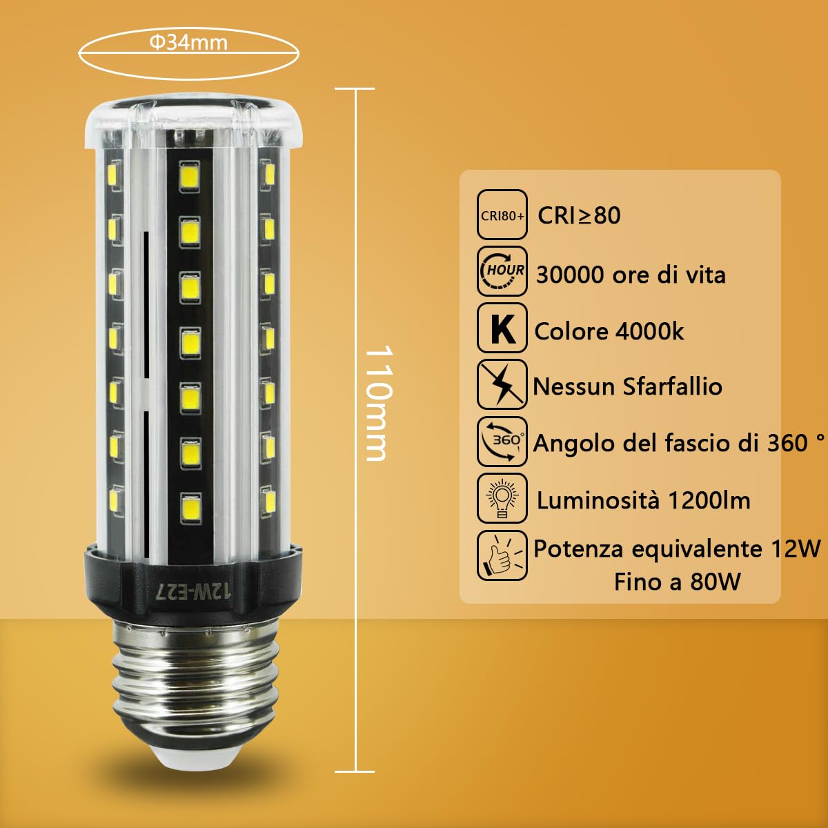 5 Lampadine LED E27 16W 6000K Bianco Freddo - Equivalenti A 120W, 1900 Lumen, Non Dimmerabili