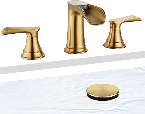 Miniatura 10 de Grifo de baño generalizado de 3 agujeros, grifo de baño de níquel cepillado, grifo de lavabo de baño en cascada, grifos de tocador de dos manijas