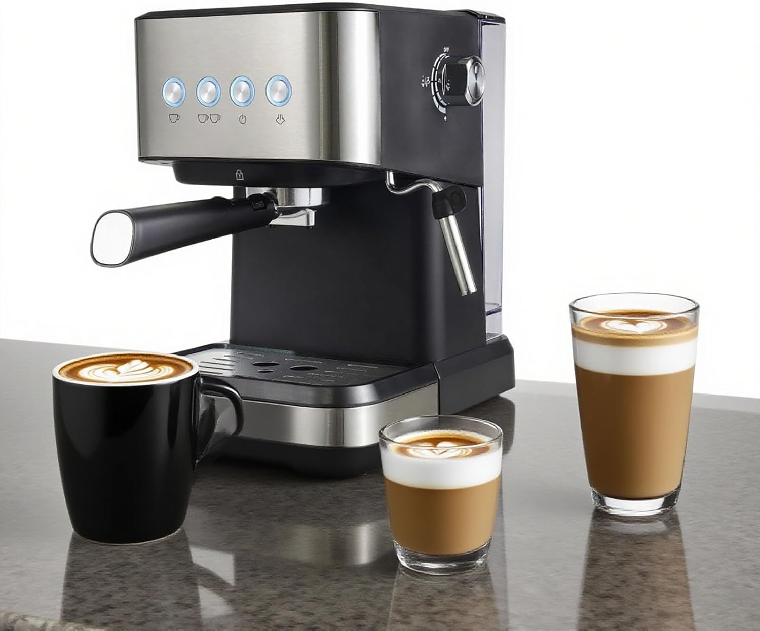 20 Bar Espresso Coffee Machine, 1050W Semi-Automatic Maker with Milk Frother, 1.5L Removable Tank, Fast Heating, for Home & Office Use Black