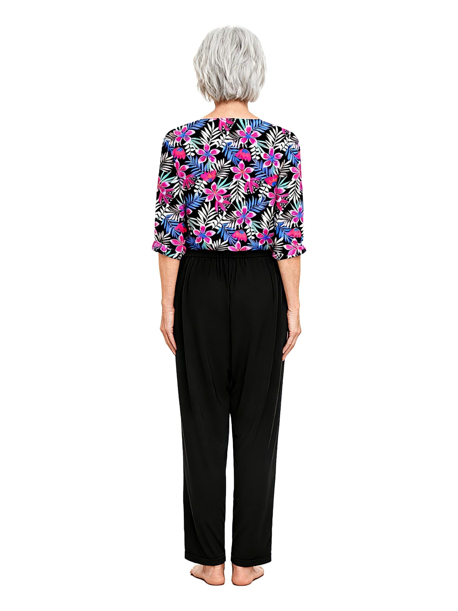 ranrann Femme Combinaison Imprimé Fleurie Pyjama Sanitaire Soin Grenouillère pour Personnes Âgées Alzheimer Incontinence Patient