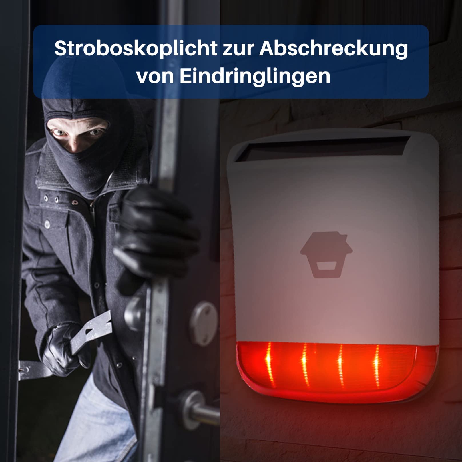 Chuango SPS-260 - solarbetriebene Außensirene, Einbruchalarm, rot blinkendes Stroboskoplicht, 110 dB Lautstärke, Schutzklasse IP55