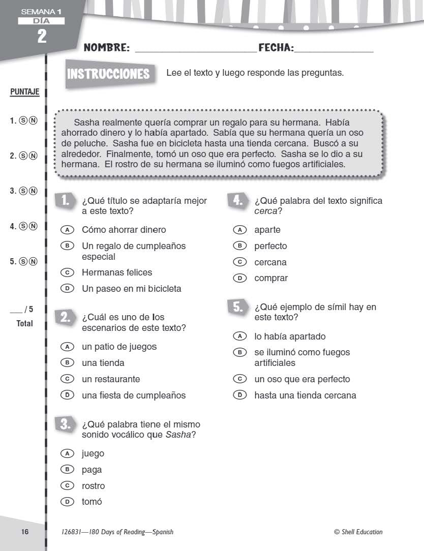 180 Days(tm): Reading for 3rd Grade Spanish Practice Workbook for Classroom and Home, Cool and Fun Practice Created by Teachers (180 Days of Practice) (Spanish Edition) - Image 6