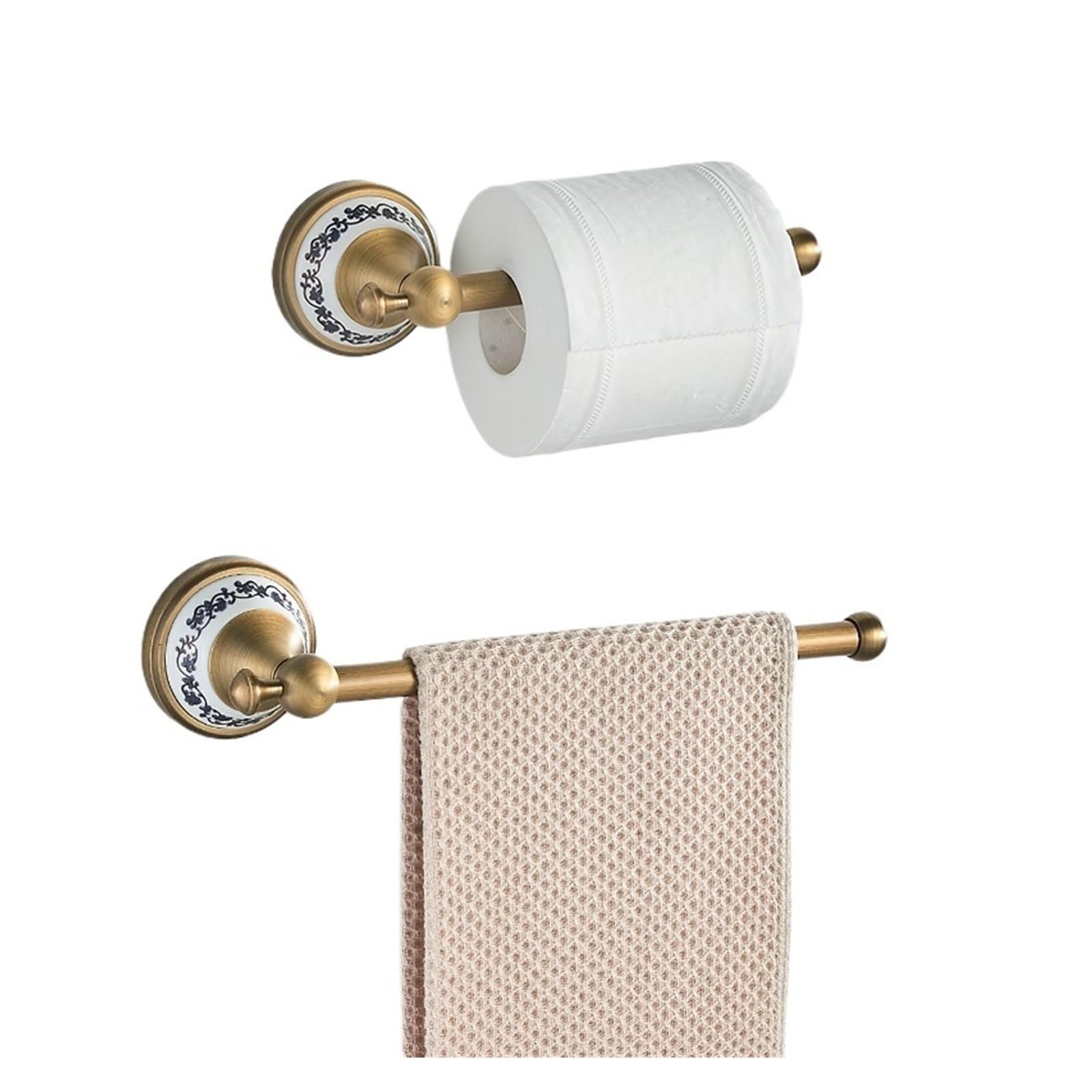 Porte-Rouleau de Papier Toilette Mural en Laiton a Porte-Rouleau de Papier Toilette en Laiton Antique brossé, Ensemble 2 Accessoires Salle Bain(Color1)