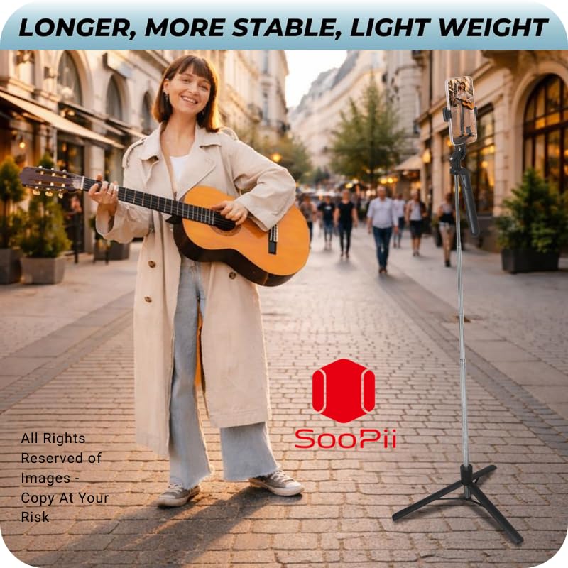 Image of SooPii 3-in-1 Bluetooth Selfie Stick Tripod with Wireless Remote & Fill Light | Foldable & Extendable Mobile Stand for Vlogging, Reels, Zoom | Compatible with Android & iPhone Smartphones