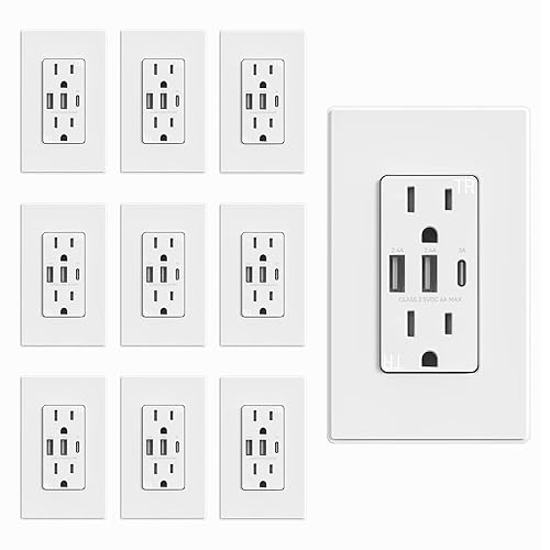 Miniatura 16 de ELEGRP Tomacorrientes USB, toma de pared de 3 puertos, toma eléctrica de 30 W 6.0 A, toma de corriente resistente a manipulaciones de 15 amperios