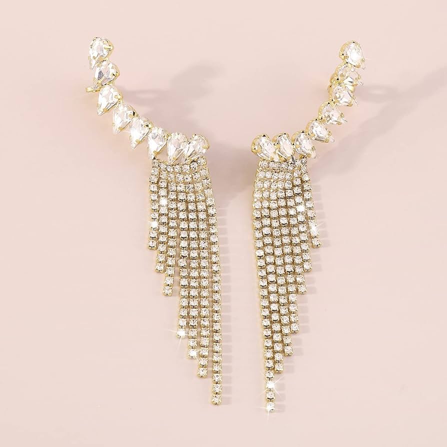 Amazon.com: Jumwrit Rhinestone Tassel Earrings Ear Cuff Wrap