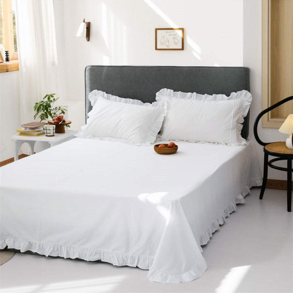 Cotton Pillowcase Lotus Leaf Pillow Cover Princess Girl Dormitory White Ruffle Sleep Pillowcases 2 Pieces,White,48x74cm x 2 Pieces