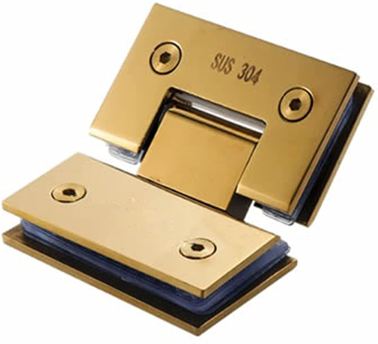 Serenepeak 135 Degree Brushed Gold Color Shower Room Glass Door Clip/Clamp, Glass Door Hinge, Double 90 Degrees Glass Hardware(135 Degree)