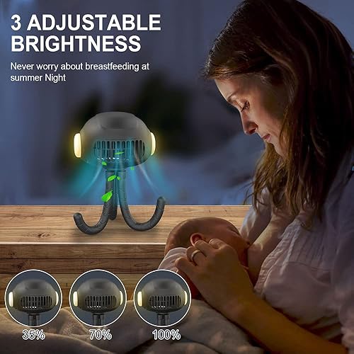 Miniatura 5 de Ventilador de cochecito de bebé con luz nocturna ventilador recargable sin aspas ventilador de mano portátil Mamtopia mini ventilador con clip con 3