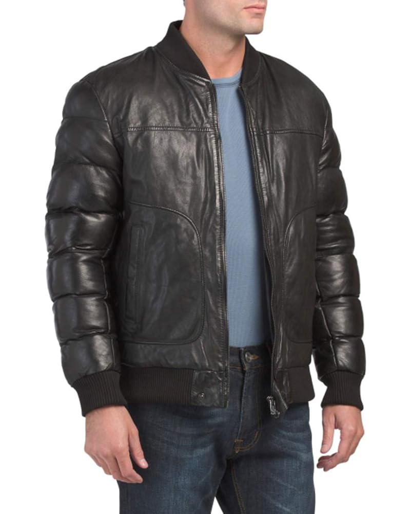 Bod & Christensen Leather Puffer Jacket Small Black at