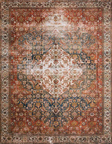 Loloi Layla Collection LAY-05 Ocean/Multi 2'-3" x 3'-9" .13" Thick Accent Rug, Soft, Durable, Vintage Inspired, Distressed, Low Pile, Non-Shedding, Easy Clean, Printed, Living Room Rug