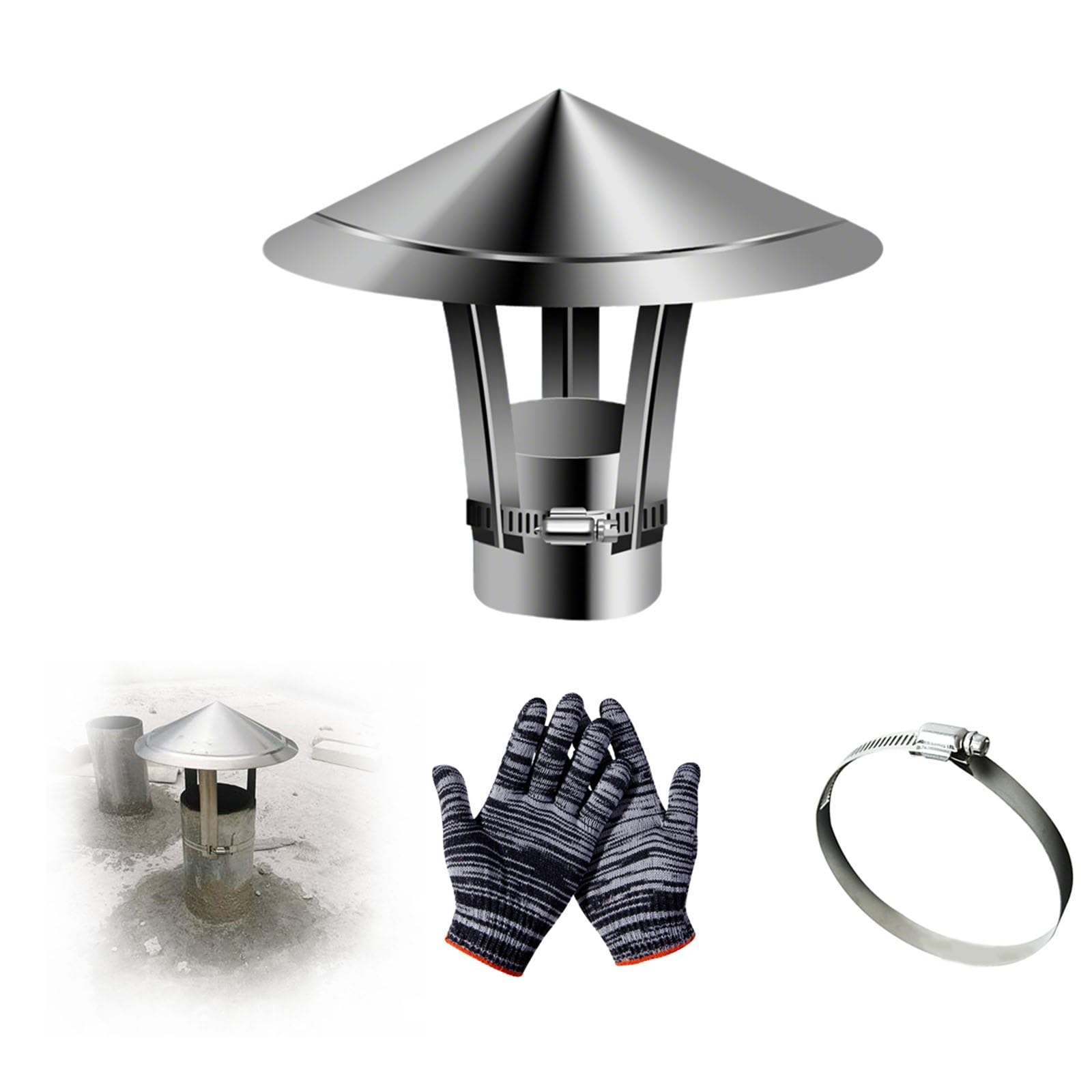 MYXJGNAIY Roof Rain Chimney Cap, Round Chimney Cover, Vent Stove Pipe Guard, Wood Stove Fireplace Exhaust Cowl, Fireplace Flue Lid for Chimney Caps, with Gloves(3.9in)