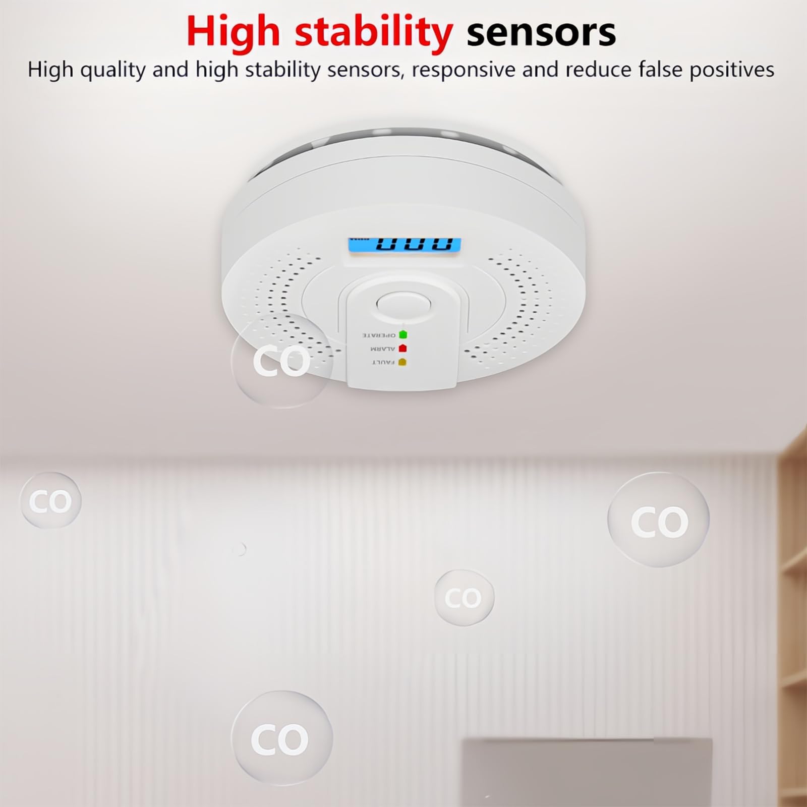 Detector MonóXido Carbono con Indicadores Led Luminosos y Audibles SeñAl de BateríA Baja Pantalla Digital BotóN Prueba para Viajes y Seguridad En El Hogar PortáTil