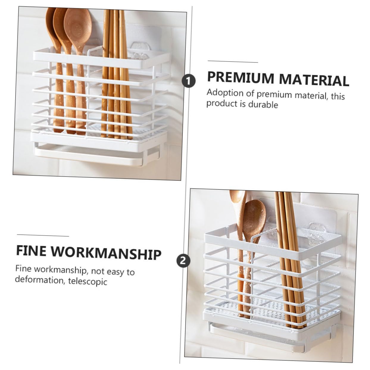 Hemobllo Support Mural pour Baguettes Multifonction sans Perçage Organisateur de Rangement pour Cuisine Étagère à Ustensiles Pratique et Adapté Aux Accessoires