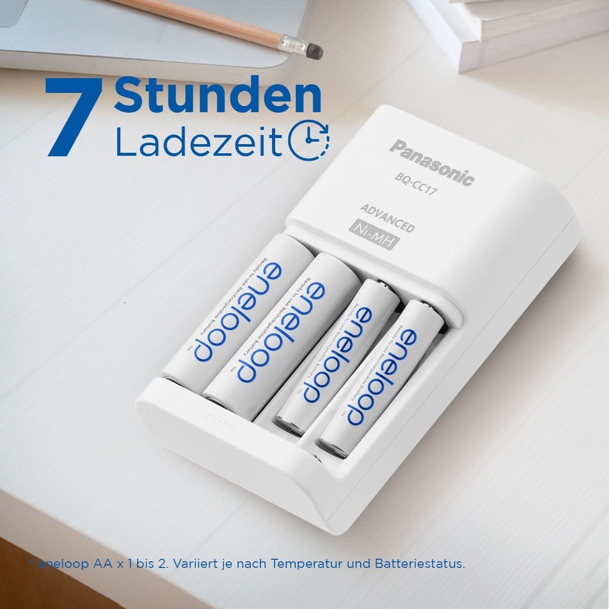 eneloop Smart-Ladegerät für 1–4 AA/AAA NI-MH-Akkus, mit 4 eneloop AA/Mignon-Akkus mit verbesserter Kapazität und 7 Sicherheitsfunktionen