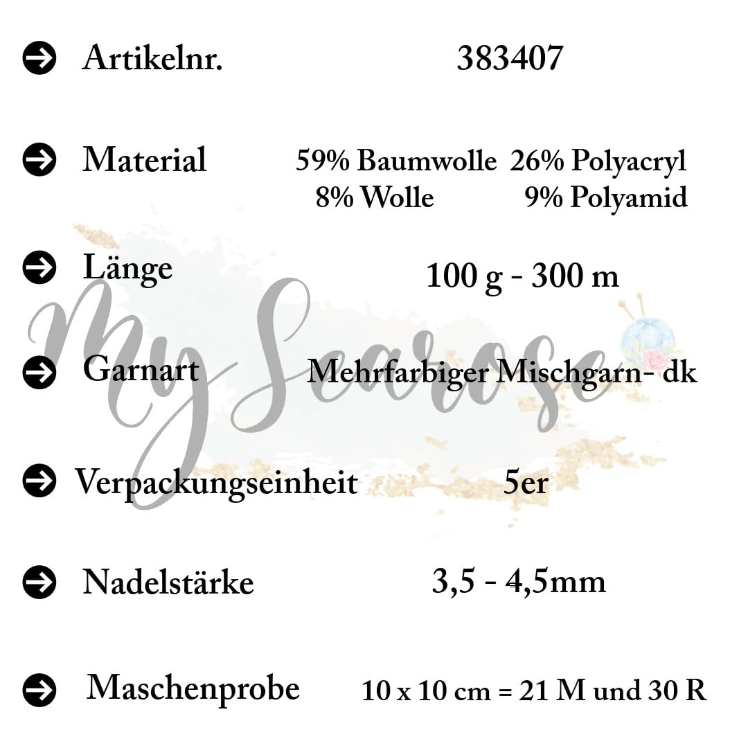 Rico Design CREATIVE PAINTED POWER COTTON DK EARTHY RAINBOW Premium Wolle 5 x 100g Farbverlaufsgarn für luftige Kleidung Tücher und kreative Sommerprojekte mit mySearose Label