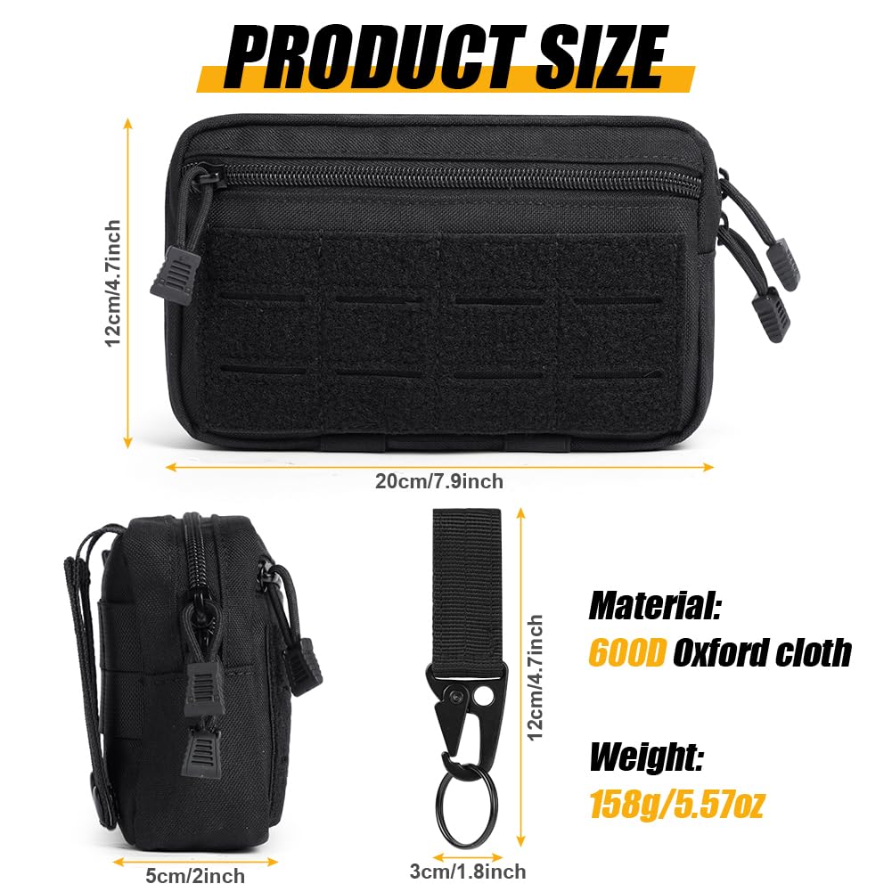 flintronic Taktyczna torba EDC, wielofunkcyjna torba Molle, torba na brzuch z rzepem i zamkiem błyskawicznym, wojskowa torba na pas do wędrówek, polowania i kempingu, czarny B, 20 x 12 x 5 cm