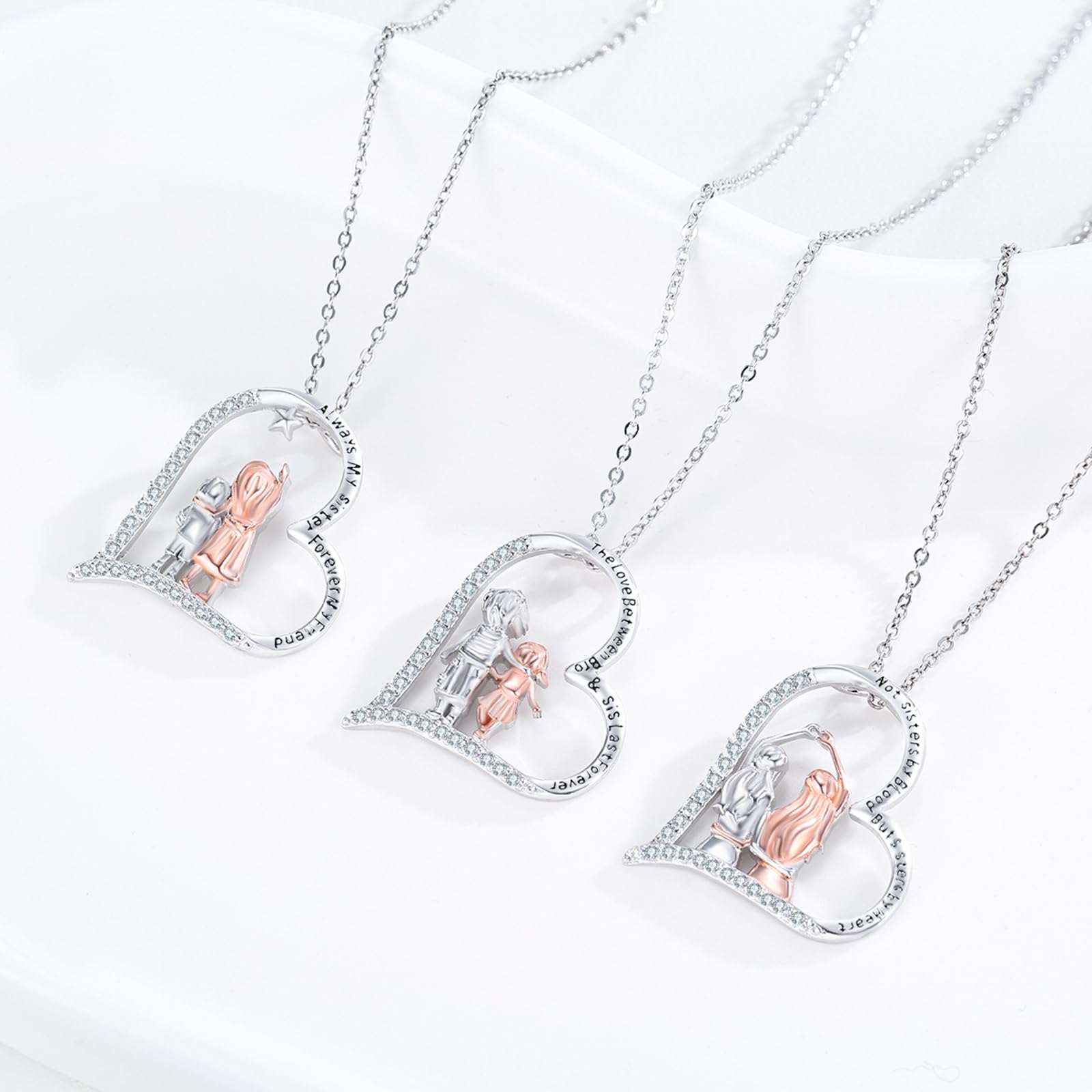 TANGPOET Schwester Halskette 925 Sterling Silber Schwester Anhänger Herz graviert, Schwestern Kette, Geburtstagsgeschenke für Schwestern Sie
