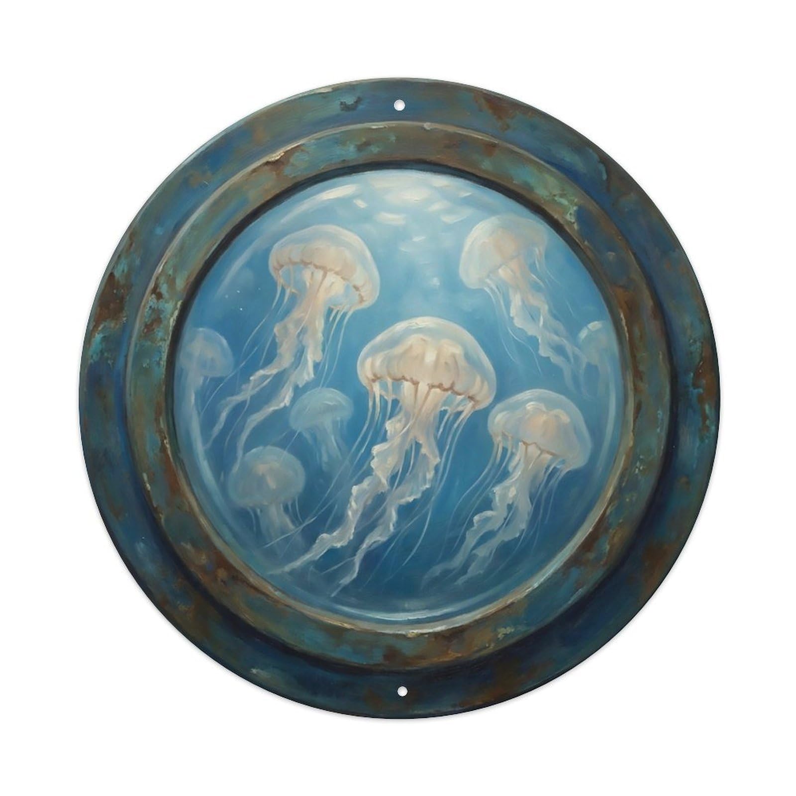 Vintage Porthole Moon Jellyfish Ship Window Undersea Deep Sea Metal Tin Sign