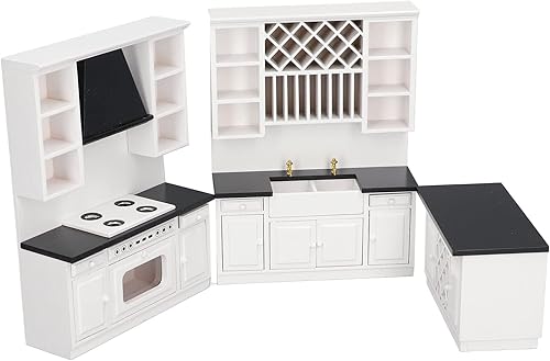 Juego de gabinete de cocina de casa de muñecas 1/12 de madera de abedul en miniatura para decoración de casa de muñecas, gabinetes de cocina, juego