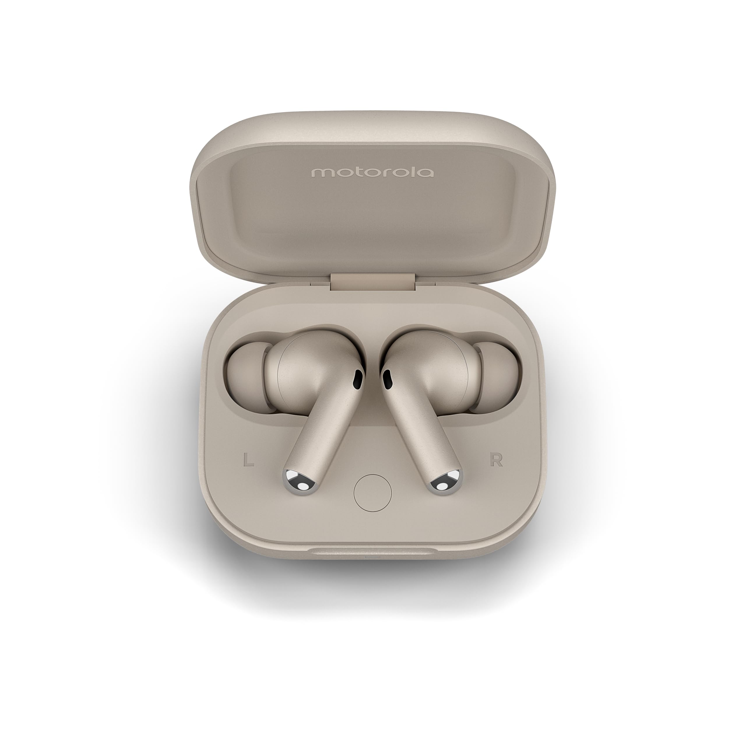 Motorola Moto Buds Plus, bezprzewodowe słuchawki, aktywna redukcja szumów, bezprzewodowe słuchawki Sound by Bose, przestrzenny dźwięk Dolby Atmos z, słuchawki Bluetooth autonomia do 38 godzin, beżowy