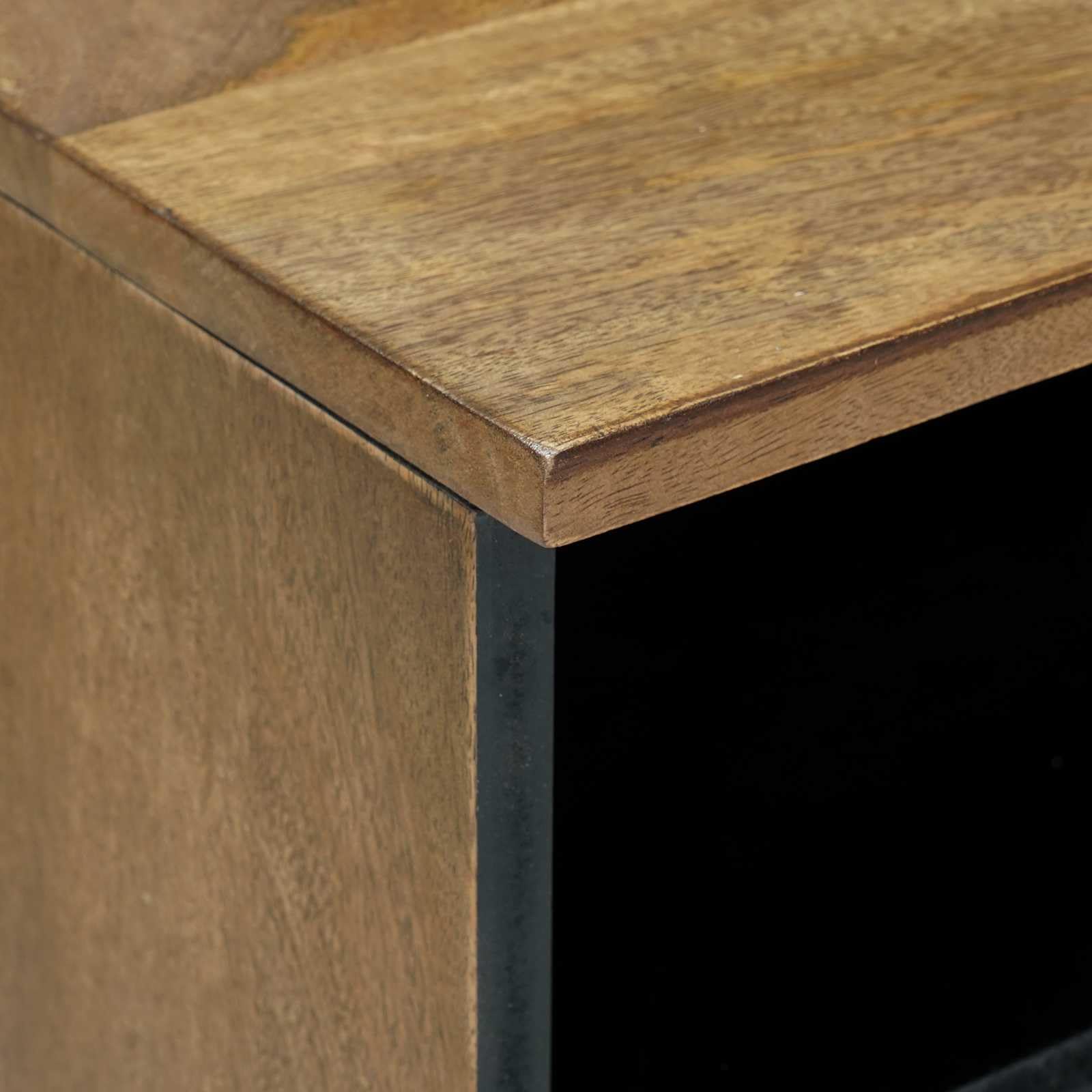 Mueble para TV (madera maciza, mango bajo, 100 x 33,5 x 46 cm), color marrón | Mueble bajo moderno con patas de metal para sala de estar y pasillo, ofrece espacio de almacenamiento con cajón y estantes.