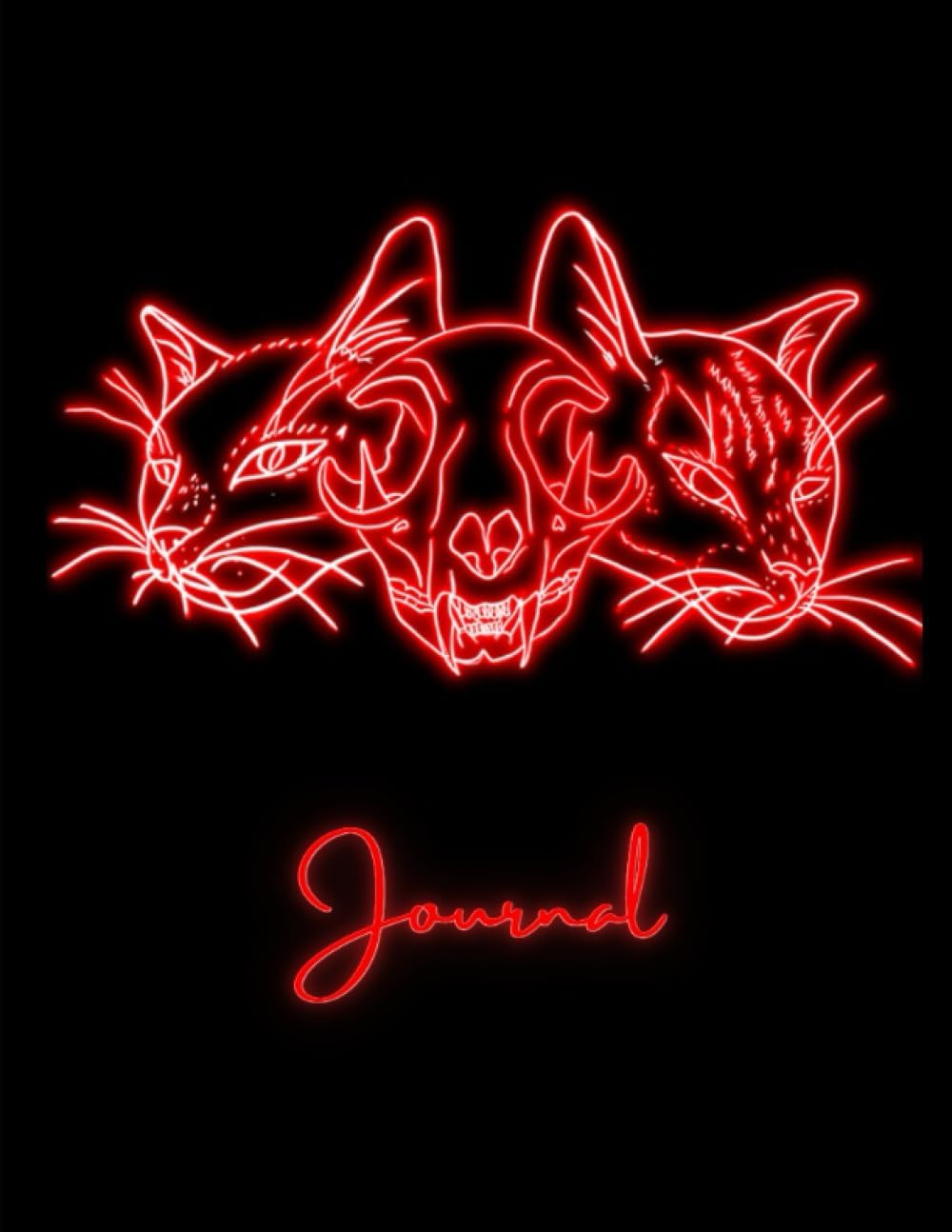 Lined Journal Goth Cat Skull Notebook, Black and Red Cat Sketchbook, 200 pages 8.25 x 11 inch, Lined Cat Book for Work/School/College/Everyday