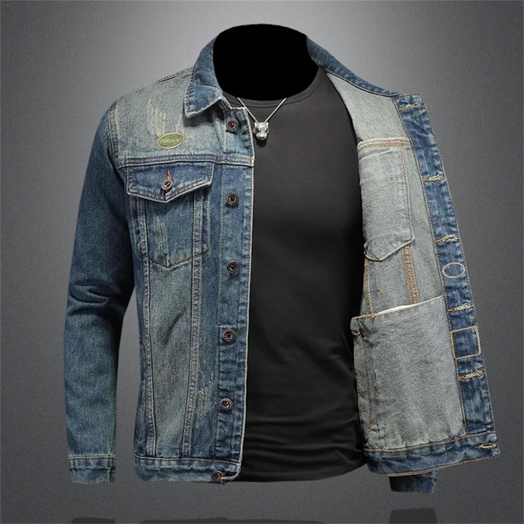 Męska wiosenna modna sprana kurtka motocyklowa dżinsowa High-Streetwear Denim Coats