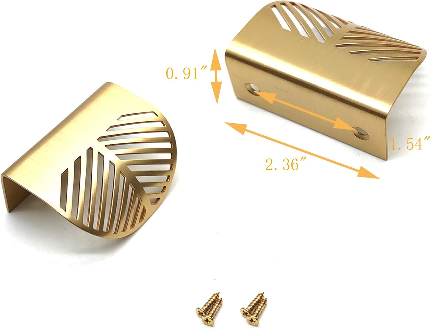 Bathroom Cabinet Pulls,6pcs, Leaf Shaped Cabinet Pulls Brass Back Mount Finger Edge Pull Gold 2.36" Length Tap Pull Handle 1.54" Hole Centers with Mounting Screws