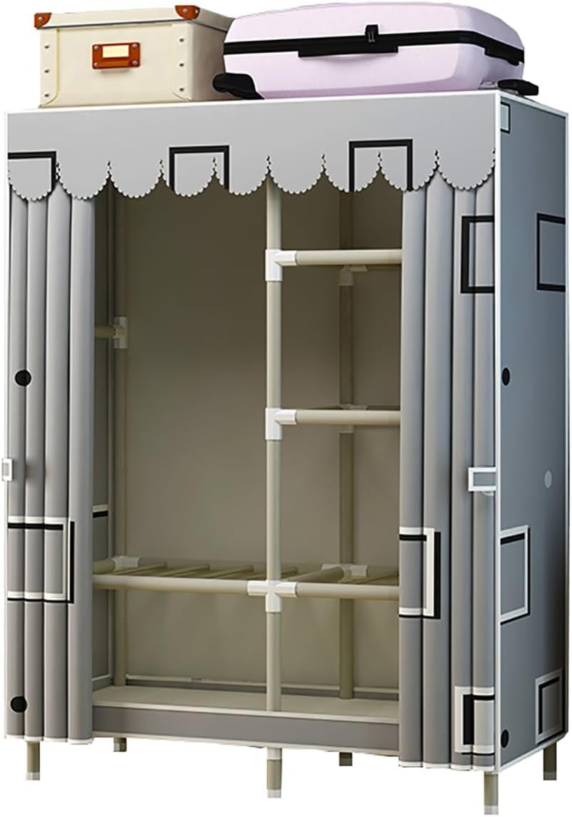 Closet for Bedroom Metal Wardrobe Closet with Hanging Rod and 5 Storage Shelves Portable Closets for Hanging Clothes Easy to Assemble (Color : Gray-2, Size : 103x45x170cm)