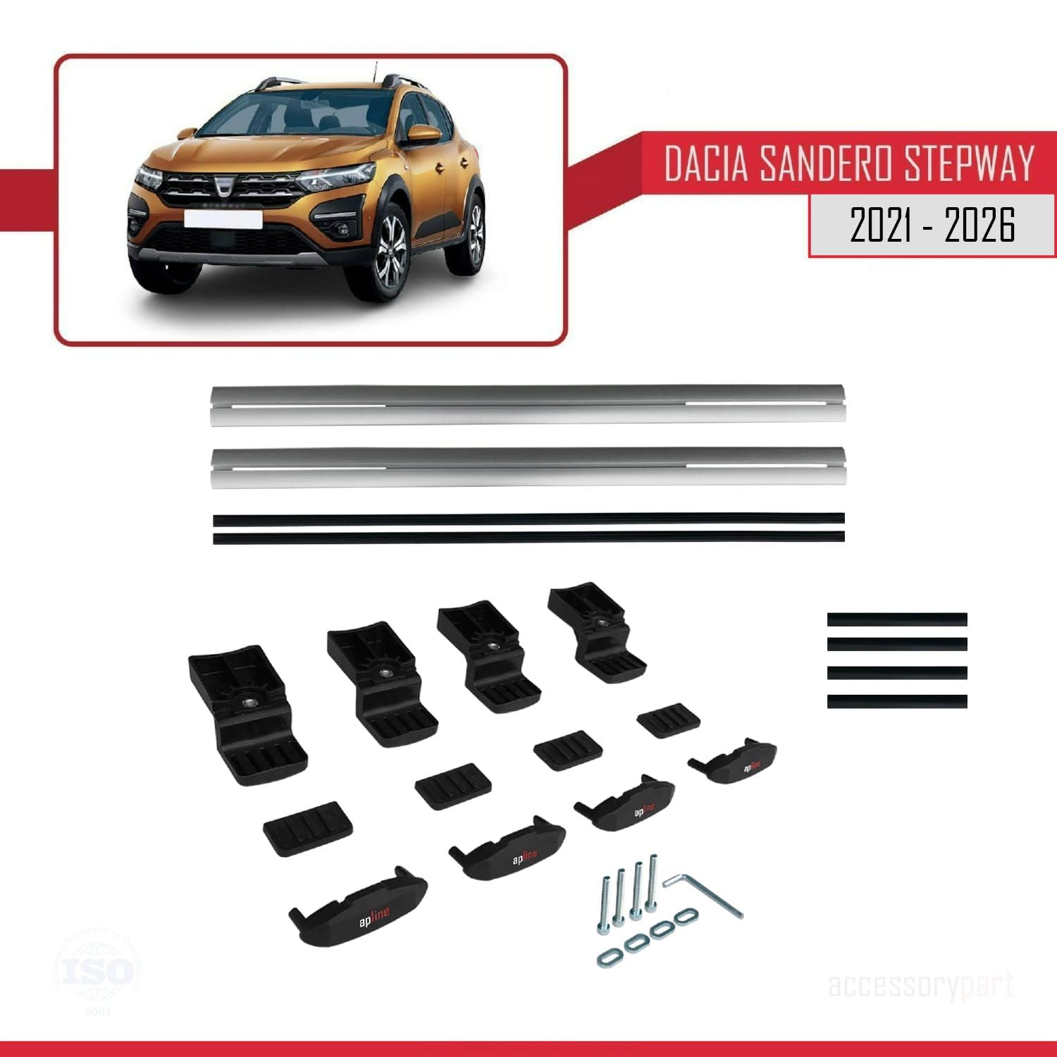 Compatibile con Dacia Sandero Stepway 3 2021-2026 BASIC Model Barre Tetto Portapacchi Auto Barre Portatutto Grigo Alluminio 2 Barre